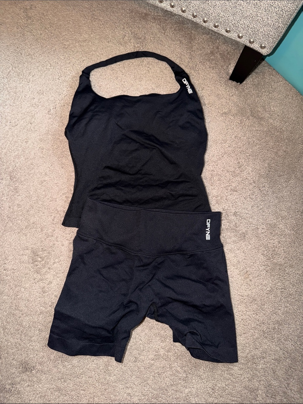 DYNE Black Women's Athletic Halter Top & High-Waist Shorts Set